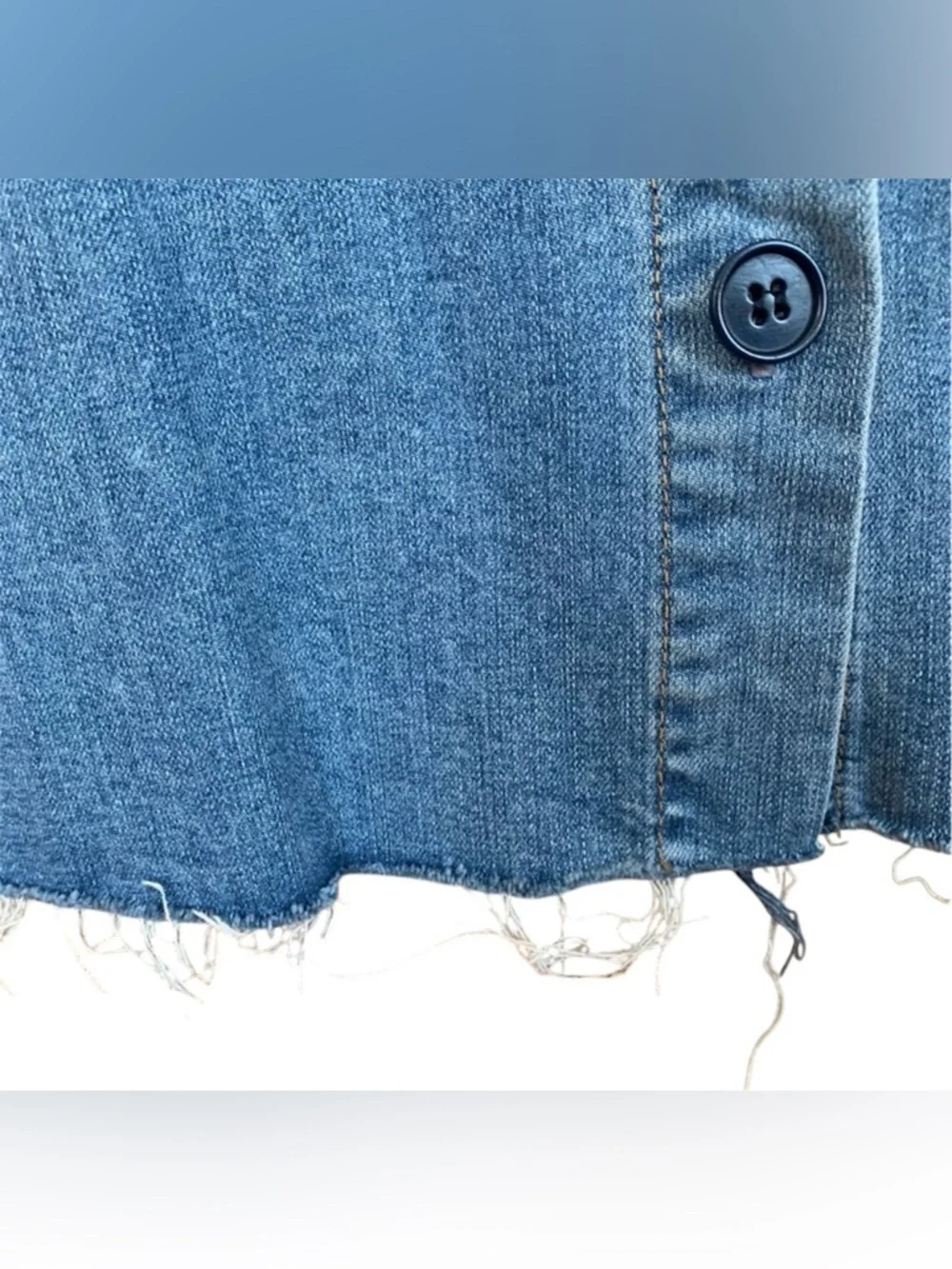 REFORMATION Lars Denim Dress Mini Short Raw Cut Hem Button Up Adriatic Blue 0 XS - Picture 12 of 15